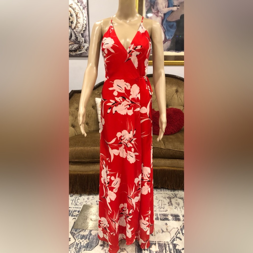 Yumi Kim Red Floral Wrap Maxi Dress XS